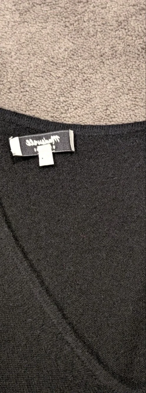 Madewell Cashmere V-Neck Puff-Sleeve Sweater XS  Black EUC NT005